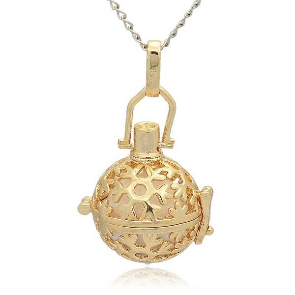 Golden Tone Brass Hollow Round Cage Pendants