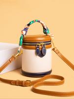 Fashion Colorblock Bucket Bag with Scarf, Casual Versatile Shoulder Bag for Women, Trendy All-match Commuter Bag for Daily Us...