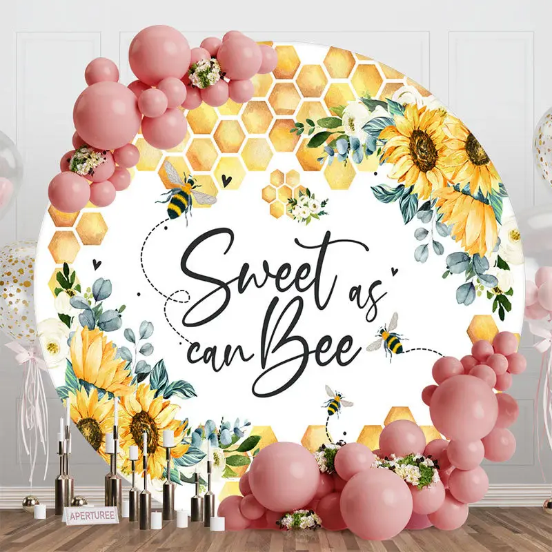 Sweet Can Bee Sunflower Round Baby Shower Backdrop - Aperturee
