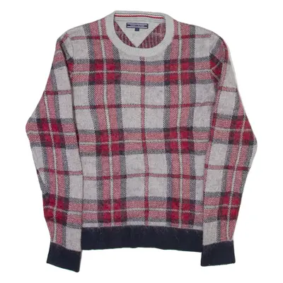 TOMMY HILFIGER Mens Patterned Jumper Red Check Tight Knit S