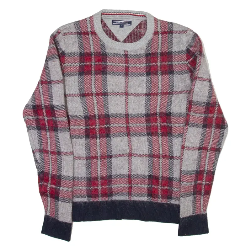 TOMMY HILFIGER Mens Patterned Jumper Red Check Tight Knit S