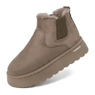 Womens Faux Leather Suede Winter Sole Durable Snow Rain Outdoor Boots,Non-Slip Comfort with Thick Flat Soles and Platform Sn...