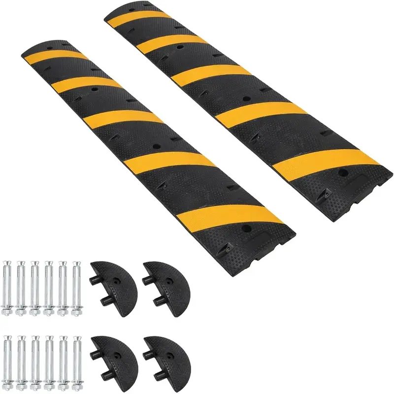 Garvee Rubber Speed Bump 2 Pack 25,000 Lbs Capacity Dual-Channel Cable Management Low-Profile 2 Height Modular Design with E...