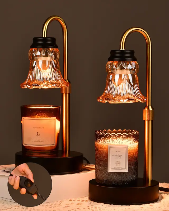 2 Pack Candle Warmer Lamp with Dimmer, Height Adjustable Candle Warmer with 4 Bulbs, Vintage and Safe Heat Lamp for Scented C...
