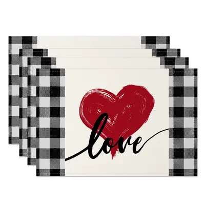 Aperturee Red Love Heart Valentines Day Set Of 4 Placemats, 14x12 Inch, 15.8 USD, NYJY00373-S, placemats