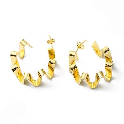 Rack Plating Brass Wave Ring Stud Earrings