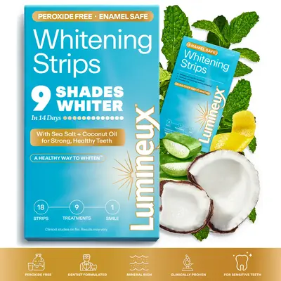 Lumineux Mineral Salt Whitening Strips 9 Pack Peroxide Free Enamel Safe Teeth Brightening Booster with Sea Salt & Coconut Oil...