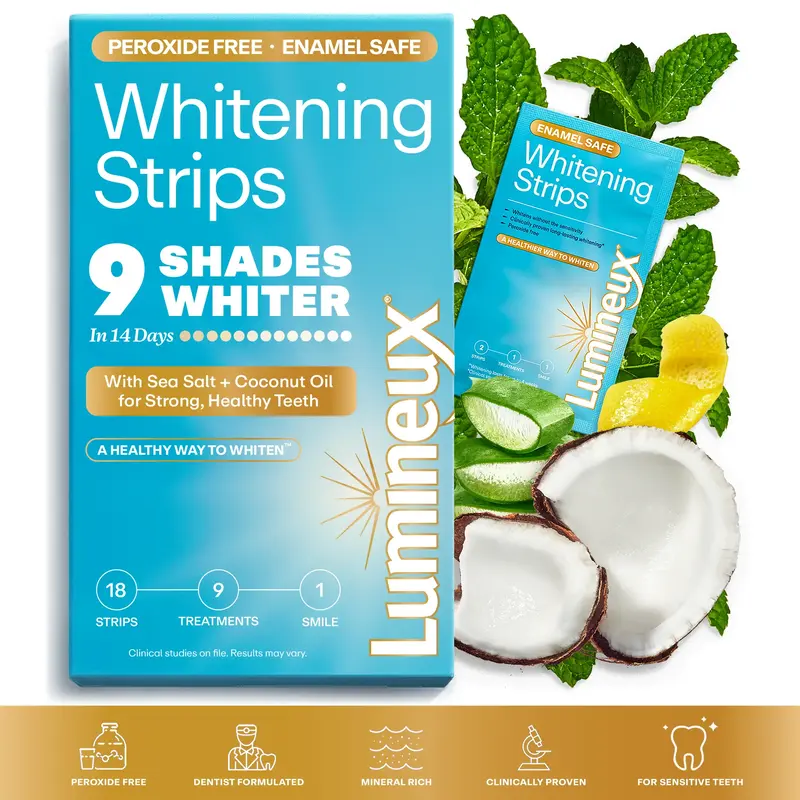 Lumineux Mineral Salt Whitening Strips 9 Pack Peroxide Free Enamel Safe Teeth Brightening Booster with Sea Salt & Coconut Oil...
