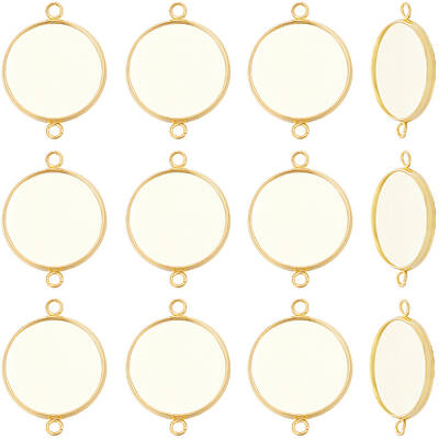 Beebeecraft 1 Box 30Pcs Bezel Connector Charms 18K Gold Plated Stainless Steel 16mm Bezel Pendant Trays for DIY Jewelry Makin...