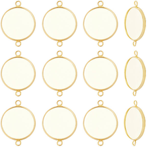 Beebeecraft 1 Box 30Pcs Bezel Connector Charms 18K Gold Plated Stainless Steel 16mm Bezel Pendant Trays for DIY Jewelry Makin...