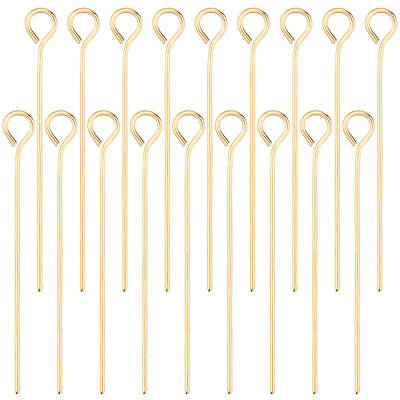 Beebeecraft 300Pcs/Box Open Eye Pins 18K Gold Plated Head Pins 25mm Jewelry Making Findings for Charm Beads DIY Making