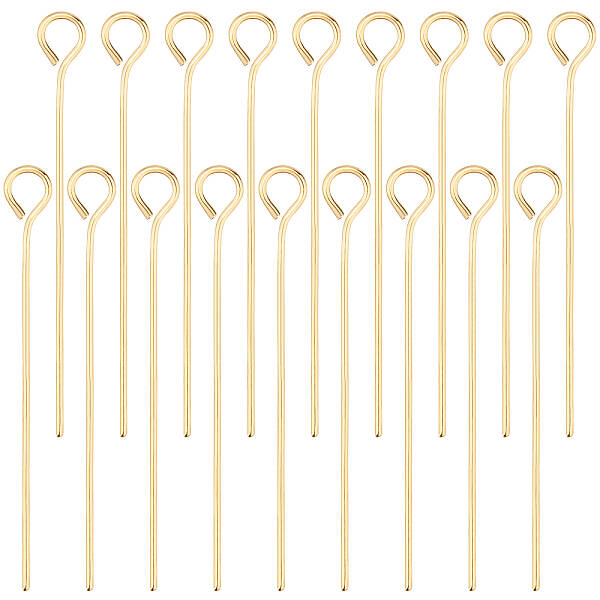 Beebeecraft 300Pcs/Box Open Eye Pins 18K Gold Plated Head Pins 25mm Jewelry Making Findings for Charm Beads DIY Making