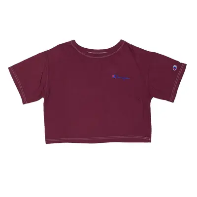 CHAMPION Reverse Weave Cropped T-Shirt Maroon Short Sleeve Womens XS