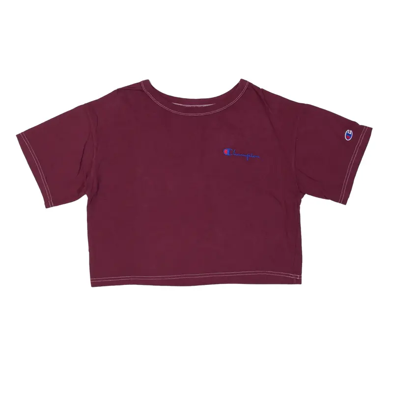 CHAMPION Reverse Weave Cropped T-Shirt Maroon Short Sleeve Womens XS
