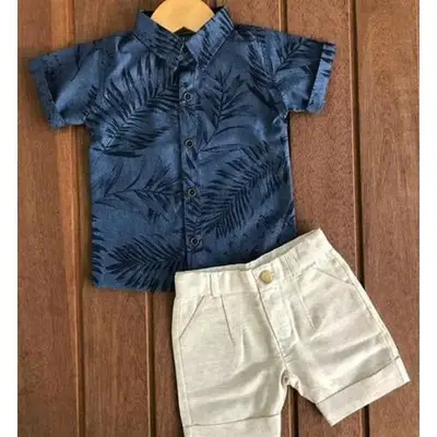 Baby Boys Summer Clothes Set Short Sleeve Lapel Leaves Print Button Shirt+Solid Color Shorts Kids 2Pcs Casual Outfits
