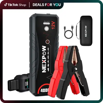 NEXPOW Q11 4000A Car Jump Starter – 12V Battery Booster for Gas & 10.0L Diesel Engines, LED Light & USB QC3.0, Portable Lit...