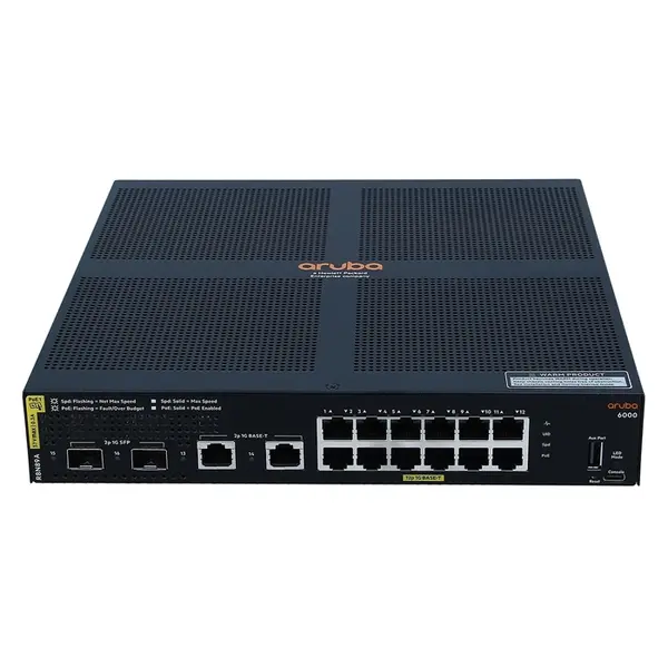 HP R8N89-61021 | Aruba CX 6000 Series 12-Ports 10/100/1000Base-T RJ-45 PoE Class 4 2G/2-Ports 1000Base-X SFP Layer 2 Gigabit...