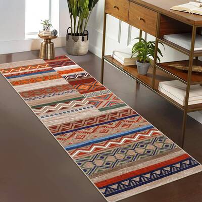 Garvee Runner Rug 2x6 Washable Rugs for Entryway Distressed Vintage Rug for Living Room Tribal Geometric Area Rug for Bedroom...