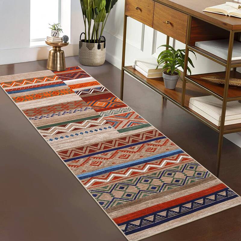 Garvee Runner Rug 2x6 Washable Rugs for Entryway Distressed Vintage Rug for Living Room Tribal Geometric Area Rug for Bedroom...