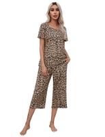 EKOUAER  women's leopard print set, short sleeved top and cropped pants two-piece set, casual soft and comfortable style , sp...
