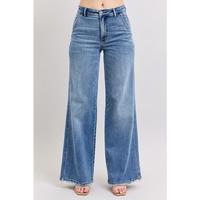 Judy Blue Raw Hem Wide Leg Retro Jeans Women - Casual Style, Relaxed Fit  Denim cute jean