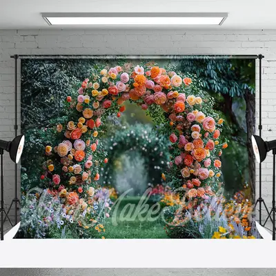 Arch Flowers Green Space Wedding Backdrop For Event - Aperturee