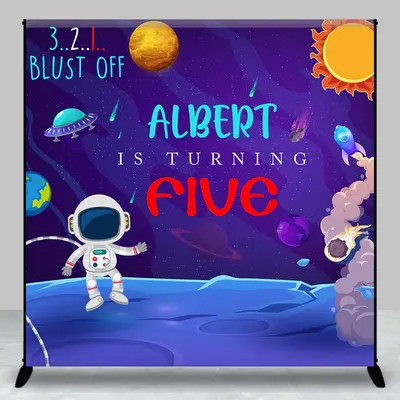 Aperturee Moon Surface Galaxy Custom Name 5Th Birthday Backdrop | Custom Birthday Backdrops | Happy Birthday Backdrop | Custo...