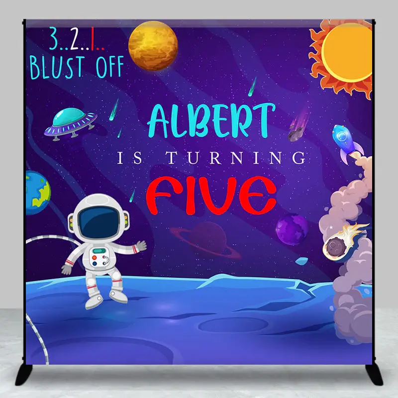 Aperturee Moon Surface Galaxy Custom Name 5Th Birthday Backdrop | Custom Birthday Backdrops | Happy Birthday Backdrop | Custo...