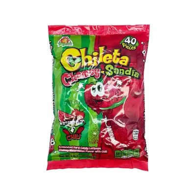 Chileta Chamoy Sandia Lollipop Spicy Watermelon Acidulated with Chili, 40 Pieces, Mexican Candy Dulces Mexicanos Suckers Snac...