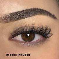10 Pairs of “Foxy” 3D Lashes, a luxurious and high-quality set of false eyelashes designed for ultimate glamour.