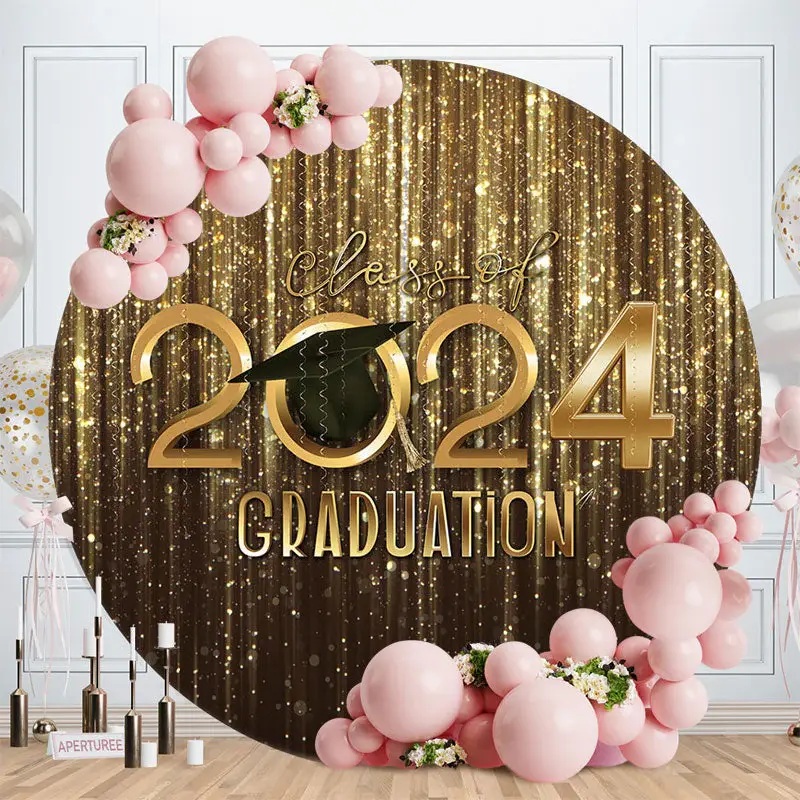 Aperturee Gold Bokeh Glitter Round Class Of 2024 Grad Backdrop | Personalized Grad Banner | Grad Backdrops For Photography | ...