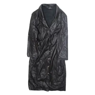 BERSHKA Womens Overcoat Jacket Black Faux Leather M