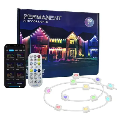 1 Count 50FT/100FT Permanent DIY Outdoor Lights, Controlled by APP/Voice/Remote, IP67 Waterproof RGBIC Smart Eaves Light, Sui...