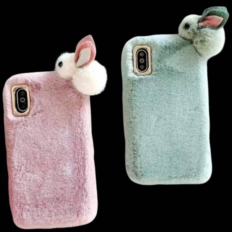 Furry Phone Case Cartoon Bunny Plush Case for iPhone