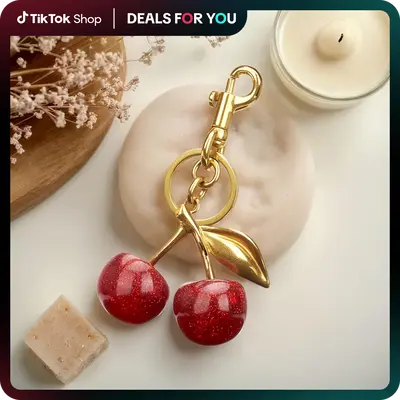 Keychain Cherry Bag Charms Purse, Key Chains Women Cute - Elegant Car Keyrings Leather Handbags, Adorable Add-ons for Your Es...