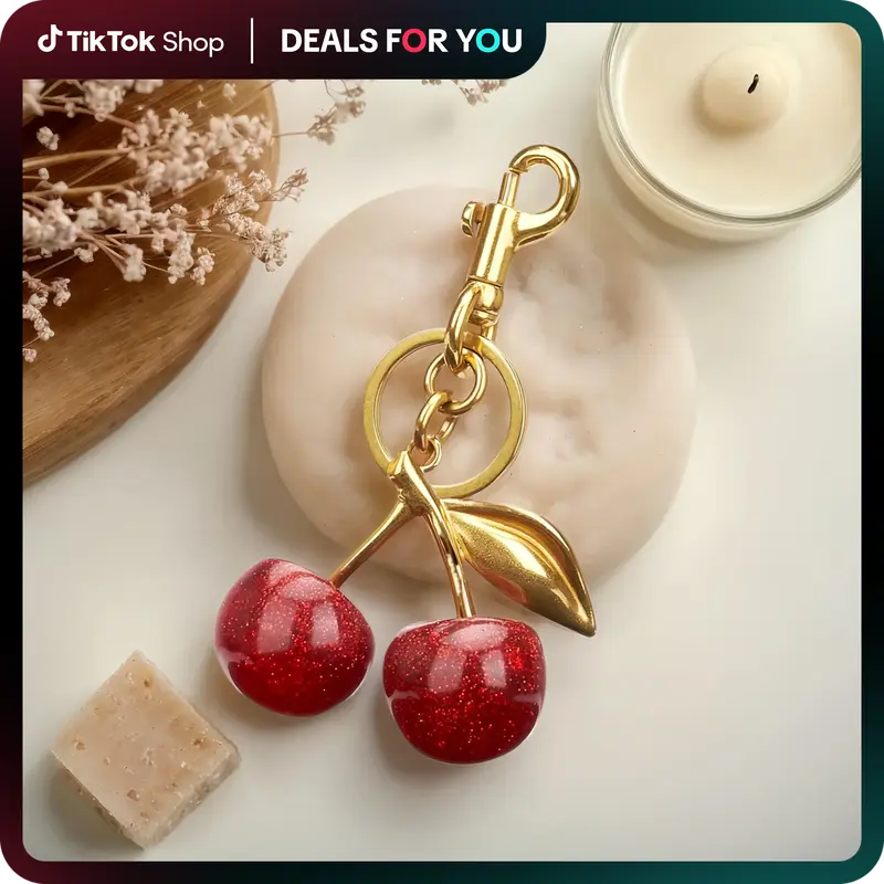Keychain Cherry Bag Charms Purse, Key Chains Women Cute - Elegant Car Keyrings Leather Handbags, Adorable Add-ons for Your Es...
