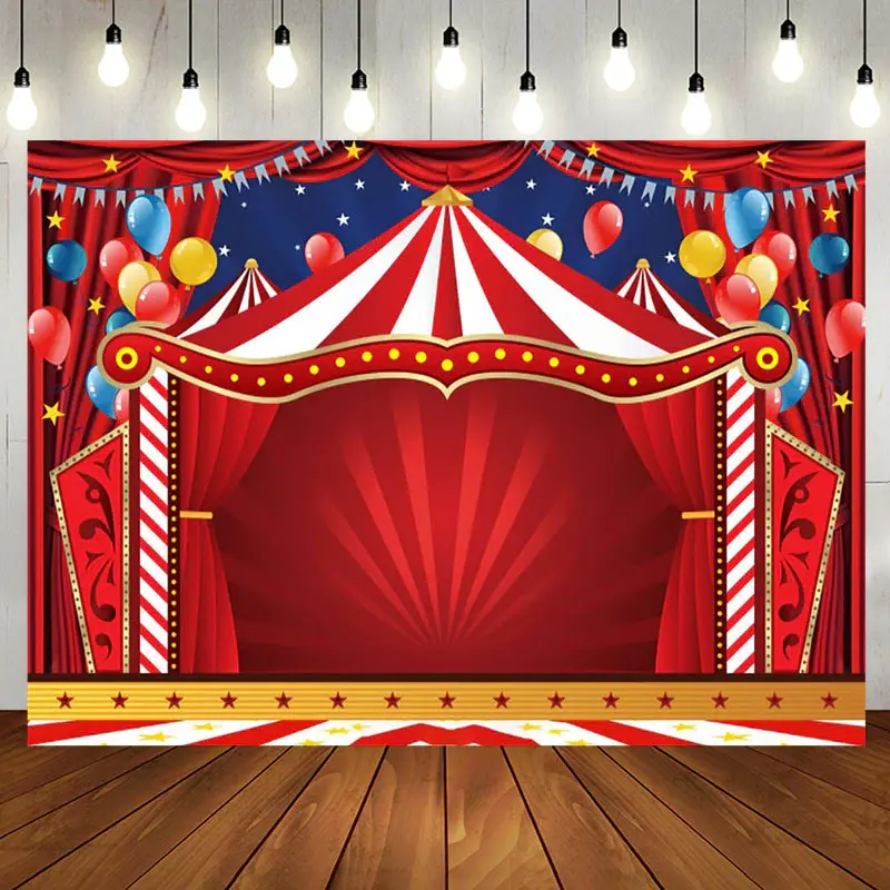 Circus Red Tents Stars Carnival Birthday Backdrop - Aperturee