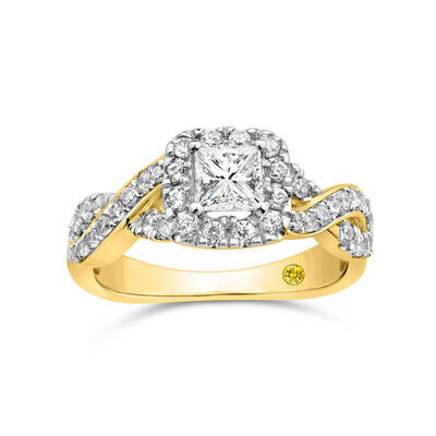 Twisted Shank Lab Grown Princess Cut Diamond Engagement Ring | Yellow Gold 1 CT. TW.