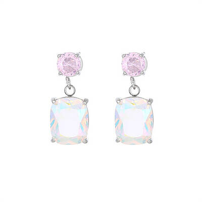 Cubic Zirconia Rectangle Dangle Stud Earrings