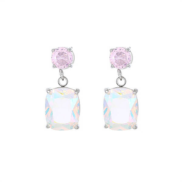 Cubic Zirconia Rectangle Dangle Stud Earrings