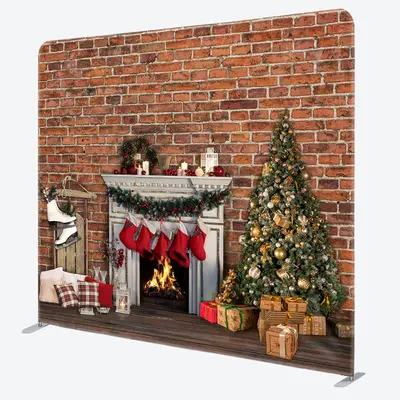 Aperturee Christmas Sock Fireplace Bricks Pillow Case Backdrop - Aperturee