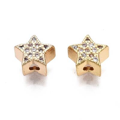 Brass Micro Pave Clear Cubic Zirconia Beads