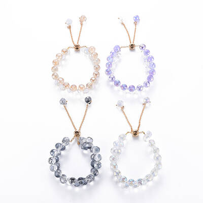 Sparkling Faceted Teardrop Glass Beads Slider Bracelets for Teen Girl Women