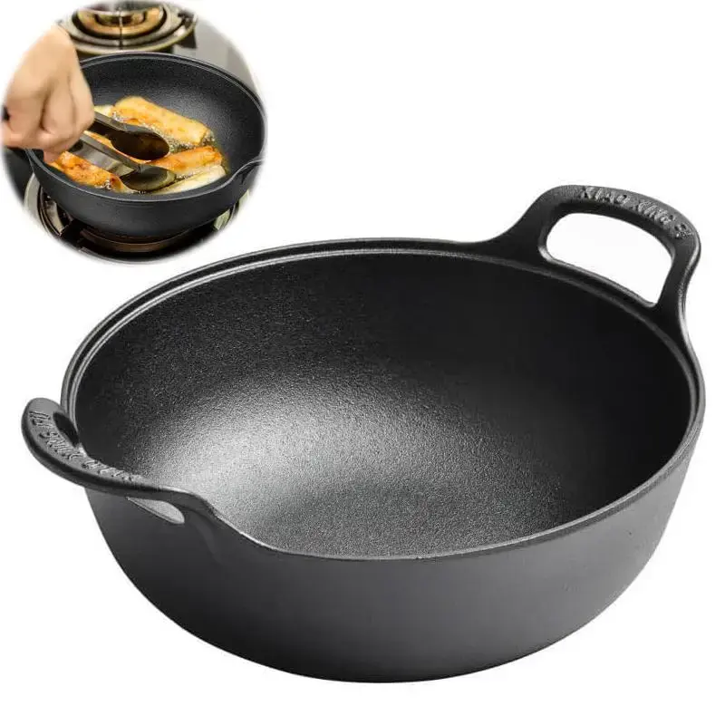 1 piece double ear stewed soup pot, uncoated non-stick mini wok, cast iron thickened wok with ring handle, suitable for house...