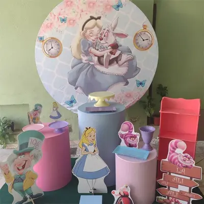 Aperturee Pink Floral And Sleepy Princess Round Birthday Backdorp | Custom Round Backdrop | Round Party Backdrop | Round Back...