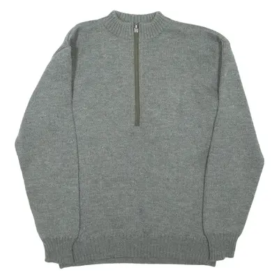 Military Mens Jumper Grey 1/2 Zip Chunky Knit Wool 2XL