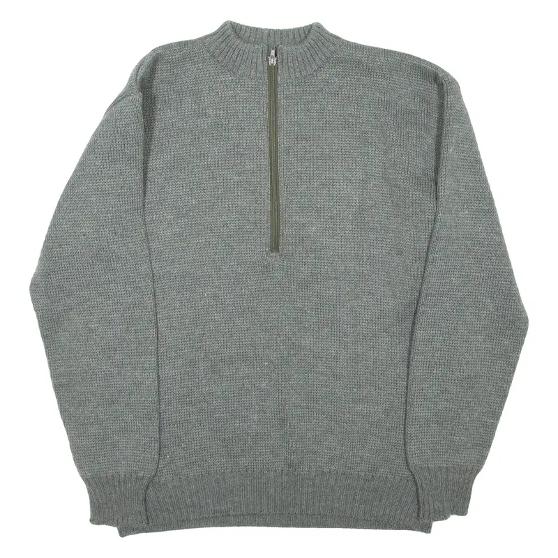 Military Mens Jumper Grey 1/2 Zip Chunky Knit Wool 2XL