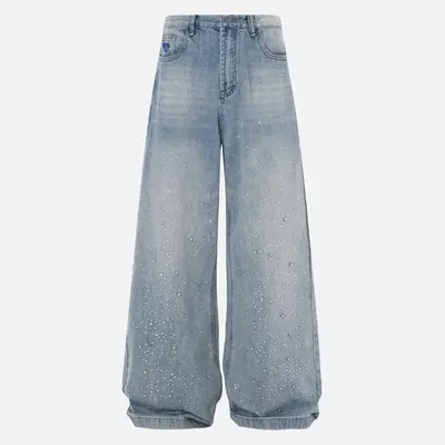 Aelfric Eden Rhinestone Application Loose Jeans Casual Soft Denim Pants Wide Leg Streetwear Trendy Bottoms Stylish Pocket