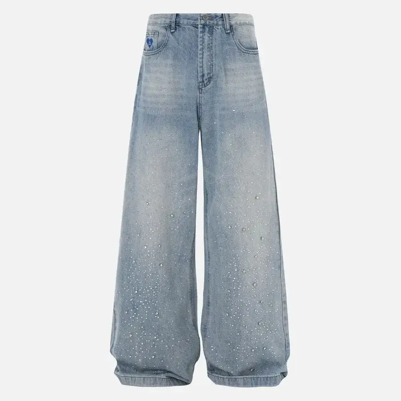 Aelfric Eden Rhinestone Application Loose Jeans Casual Soft Denim Pants Wide Leg Streetwear Trendy Bottoms Stylish Pocket