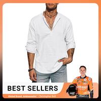 Father's Day Gift,COOFANDY Week Men's Cotton Linen Henley Shirt Long Sleeve Hippie Casual Beach T Shirts Menswear Soft Beach ...